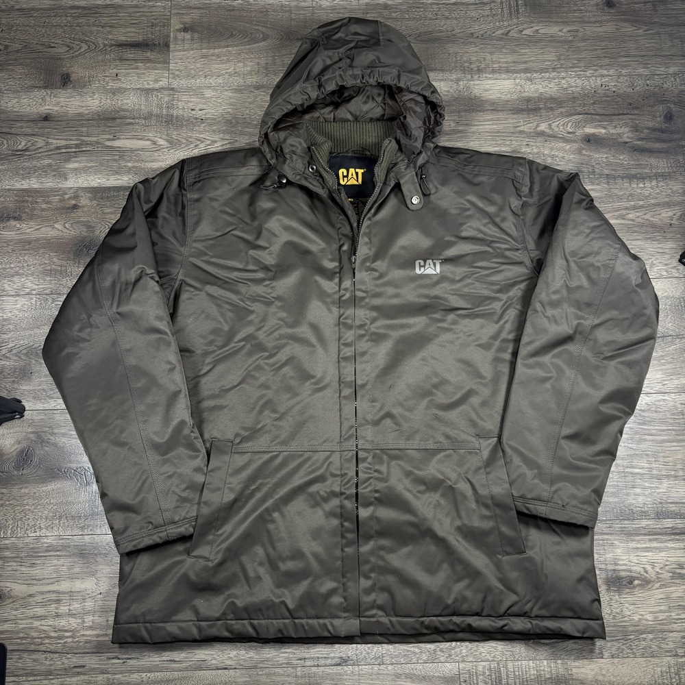 Caterpillar Jacket Mens XL Green Hooded Quilted Insulated Workwear 313031 US